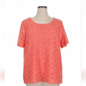 Calvin Klein Lace Blouse Short Sleeve Lined Orange 1X